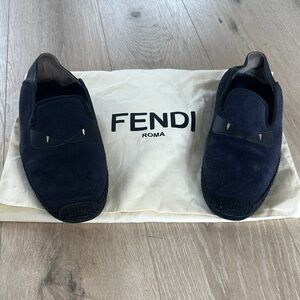 Fendi Men's Navy Suede Slip-Ons